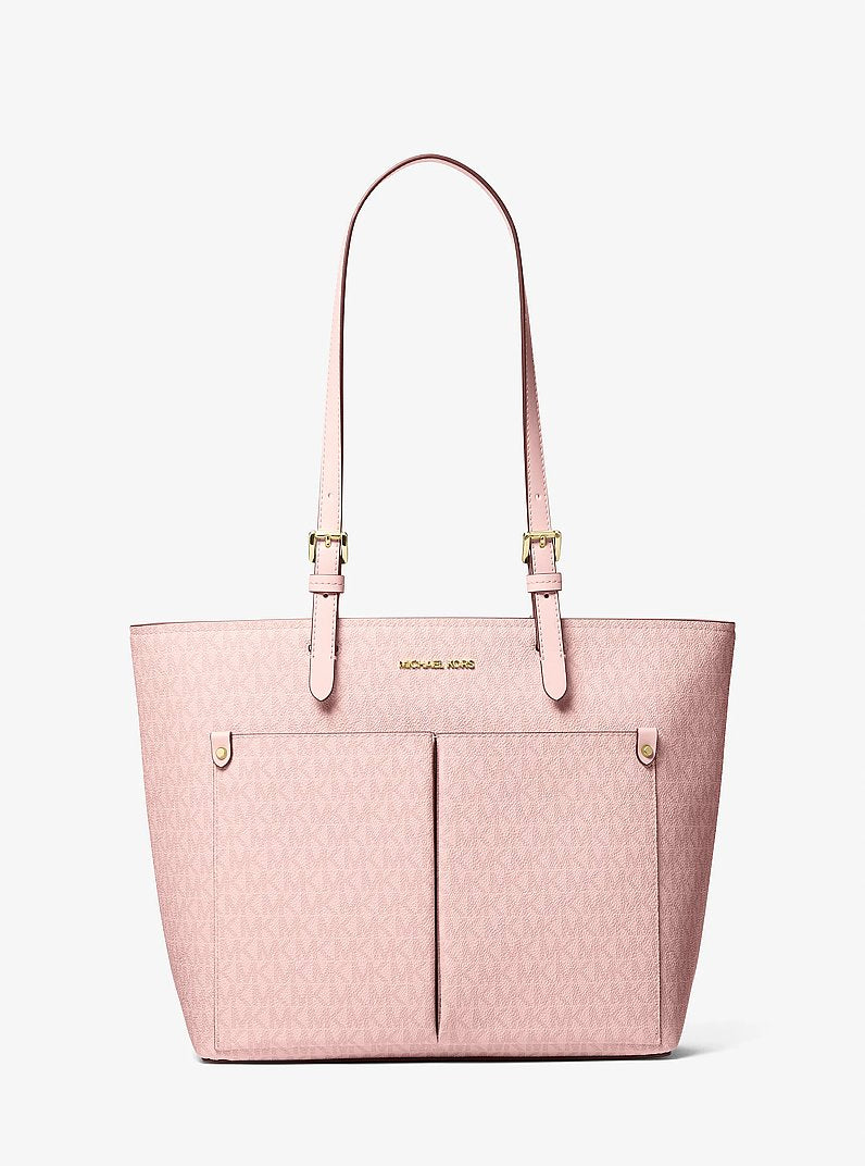 Jet Set Medium Signature Logo Pocket Tote Bag in POWDER BLUSH