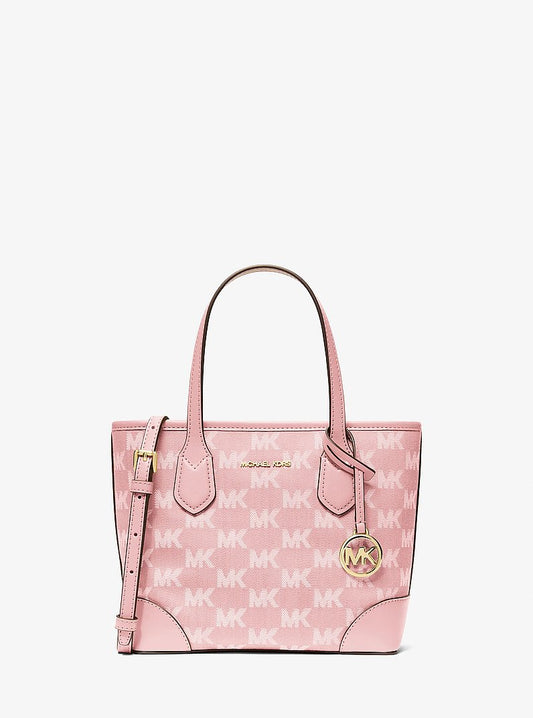 Michael Kors Eva Extra-Small Logo Jacquard Convertible Tote Bag en Powder Blush — vista frontal | Original Export