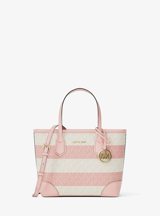 Michael Kors Eva Extra-Small Striped Signature Logo Convertible Tote Bag en Powder Blush — vista frontal | Original Export