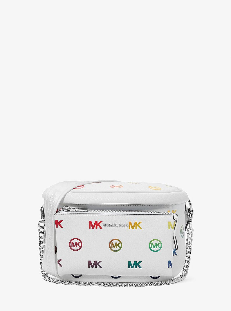 Slater Medium Rainbow Logo Embossed Sling Pack in OPTIC WHITE | Michael Kors