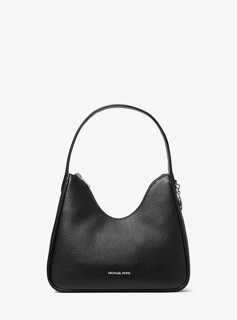 Nayla Small Pebbled Leather Hobo Shoulder Bag in PEARL GREY