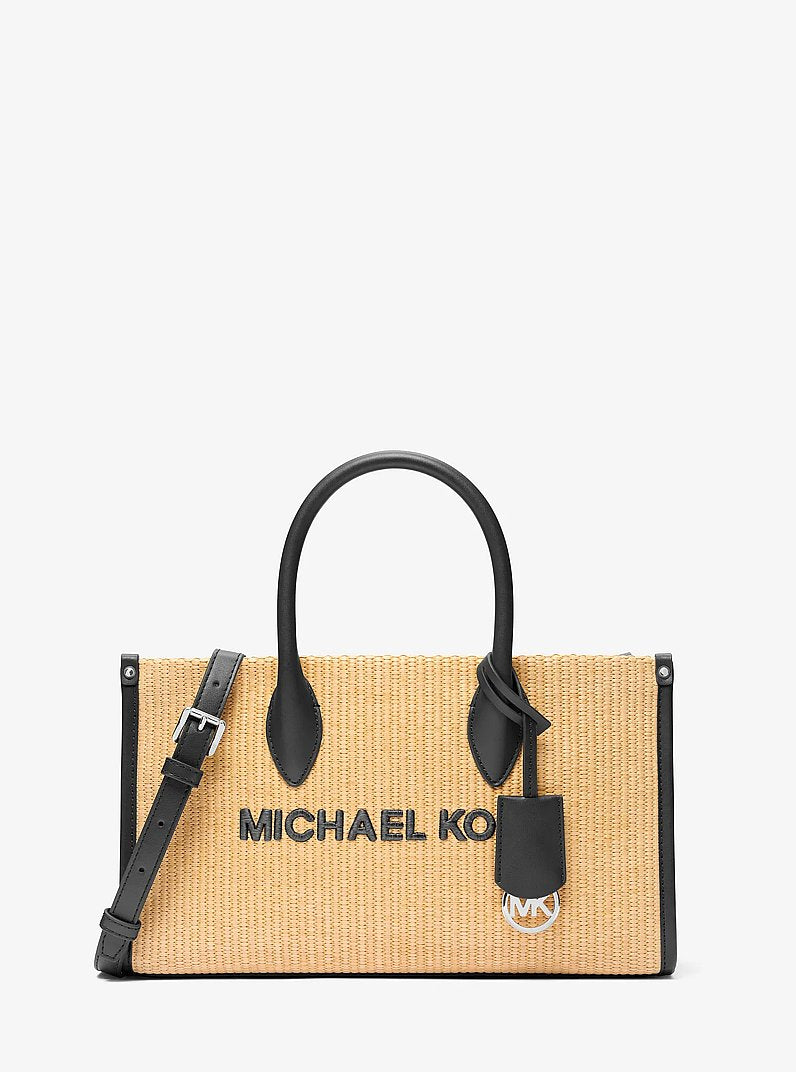 Bolsa Michael Kors Mirella Medium Woven Satchel, Trançado, cor Preto, vista frontal | Original Exports