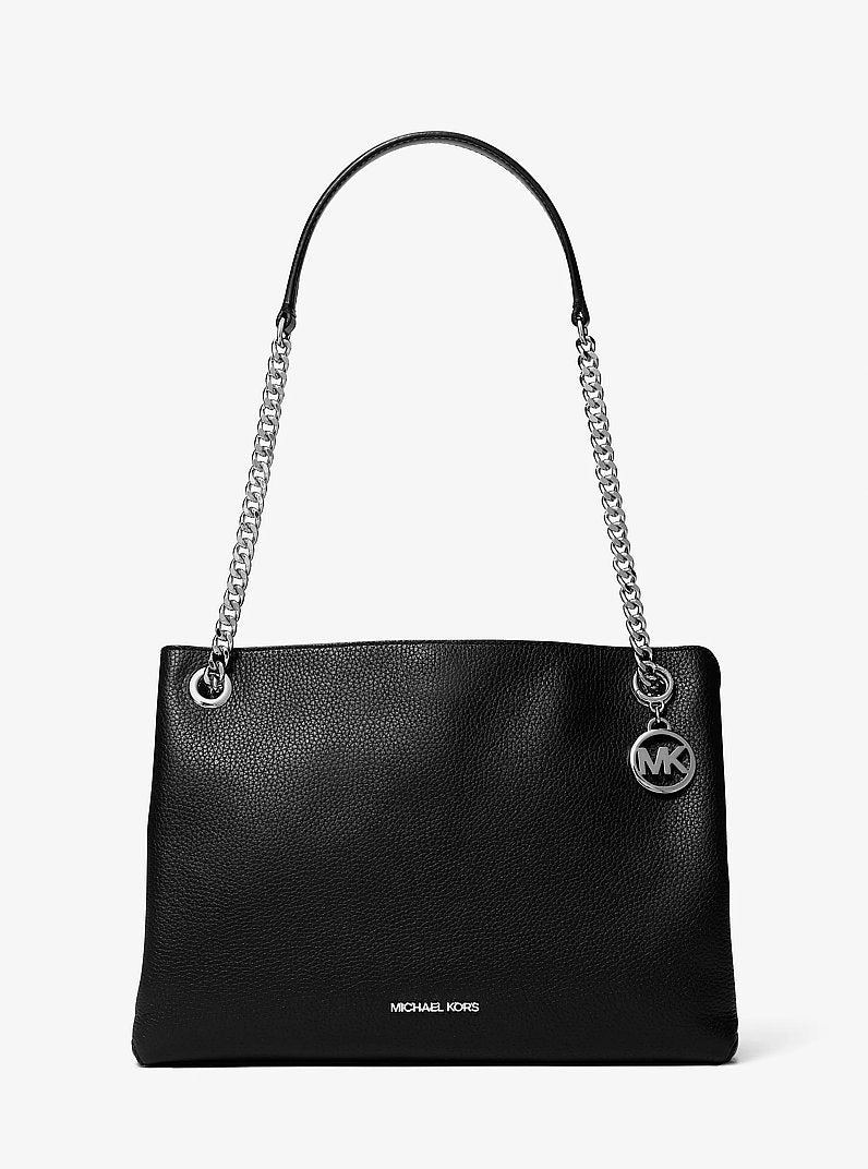 Bolsa Michael Kors Christina Medium Pebbled Leather Messenger Bag, Couro Pebbled, cor Preto, vista frontal | Original Exports