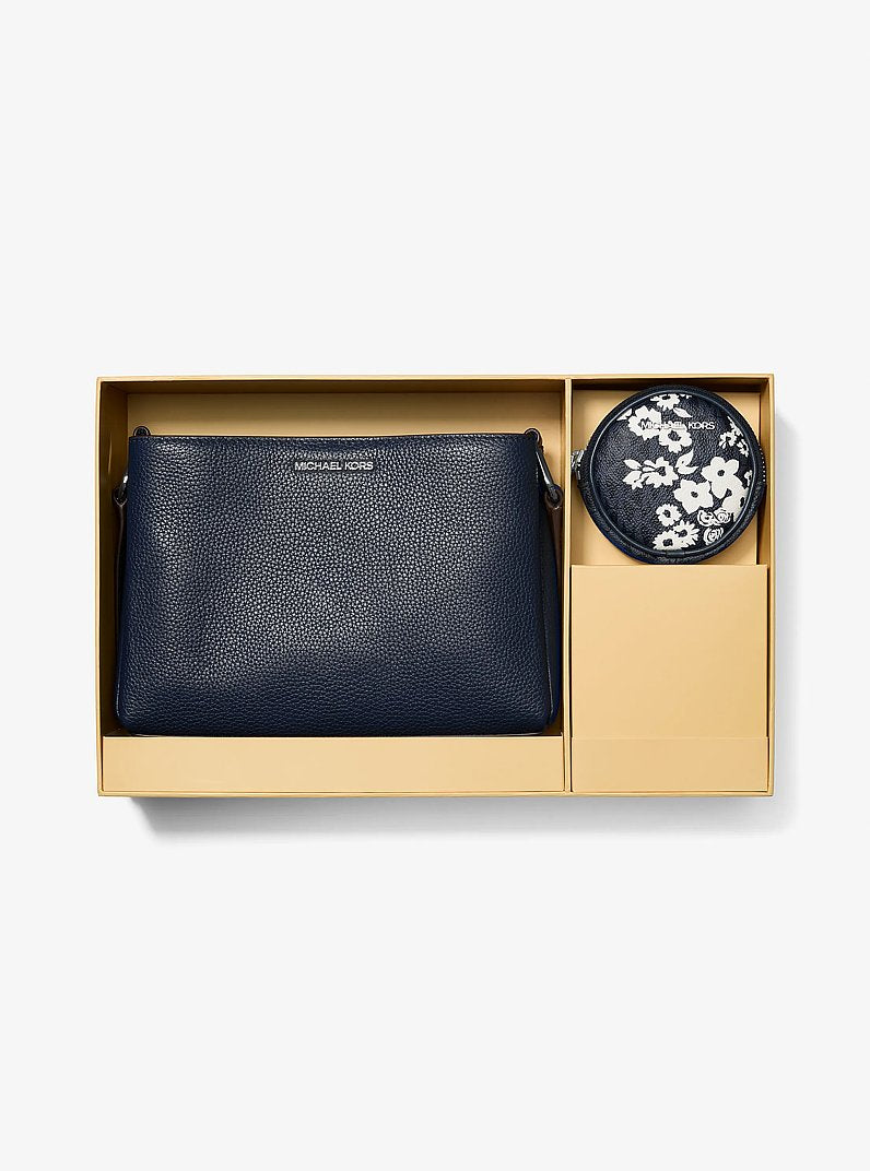 Nécessaire Michael Kors Trisha Pebbled Leather Crossbody Bag With Printed Signature Logo Pouch, Couro Pebbled, cor Azul Marinho, vista interna | Original Exports