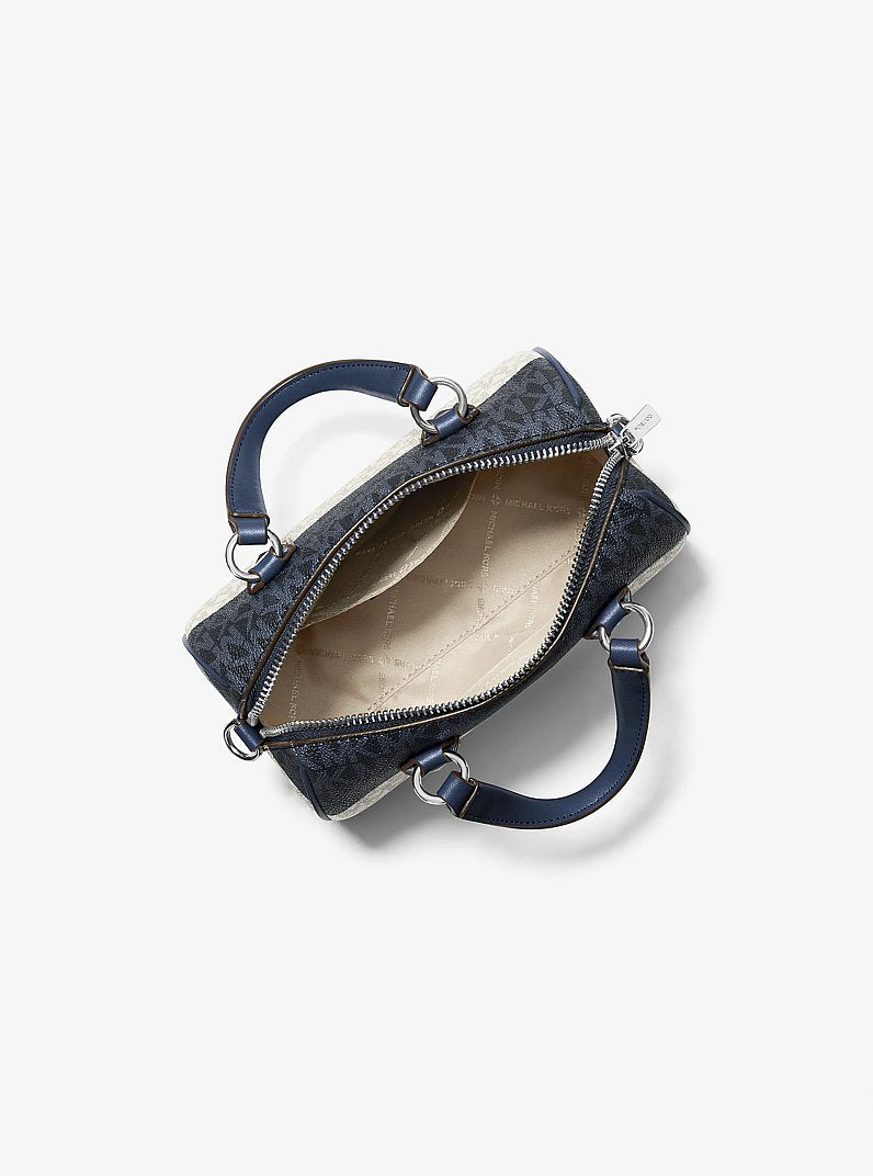 Grayson Small Striped Signature Logo Duffel Crossbody Bag in NAVY | Michael Kors
