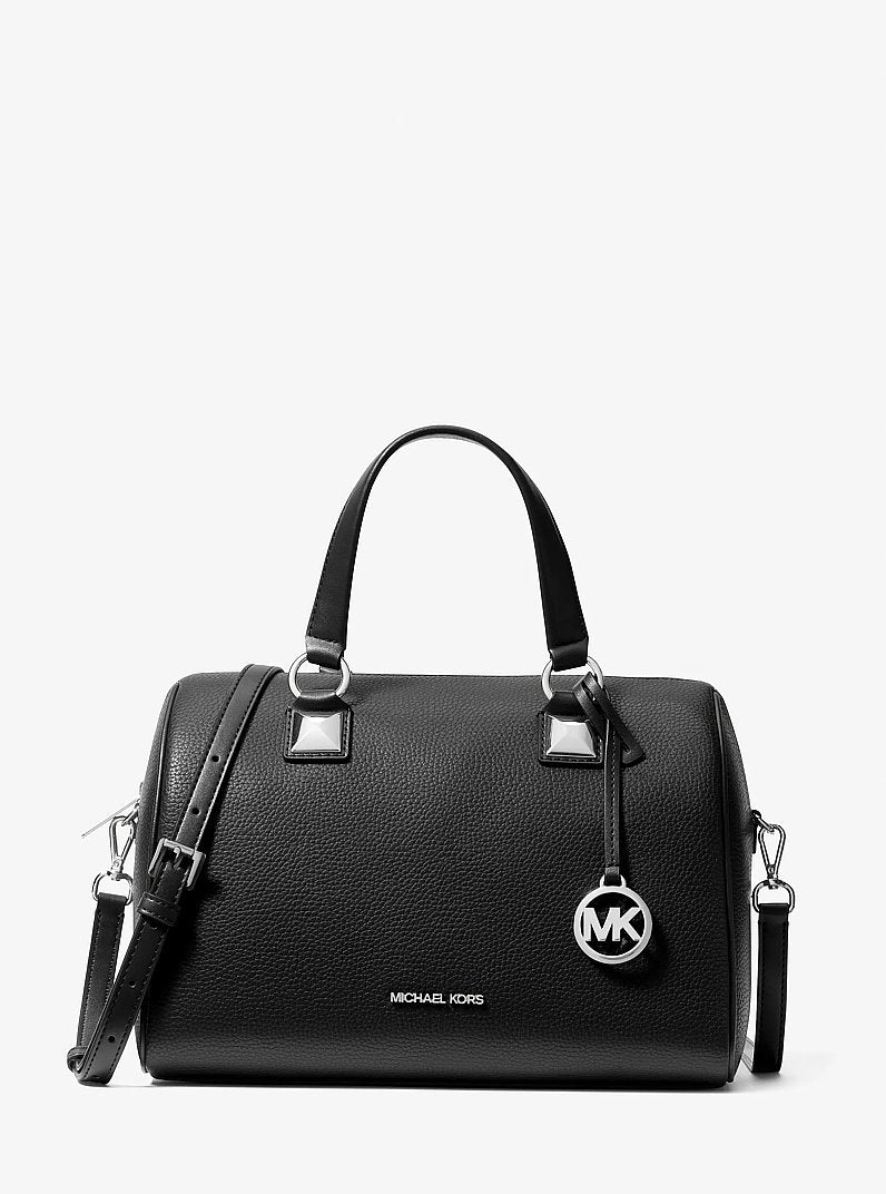 Bolsa Michael Kors Grayson Medium Pebbled Leather Duffel Crossbody Bag, Couro Pebbled, cor Preto, vista frontal | Original Exports