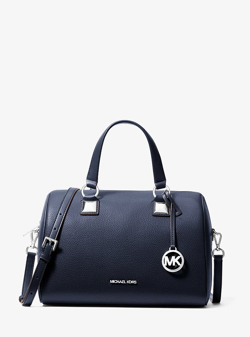 Bolsa Michael Kors Grayson Medium Pebbled Leather Duffel Crossbody Bag, Couro Pebbled, cor Azul Marinho, vista frontal | Original Exports