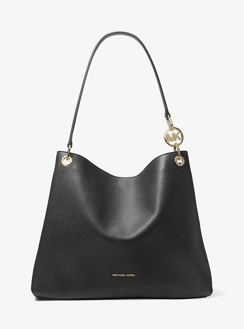 Christina Large Pebbled Leather Shoulder Bag in BLACK