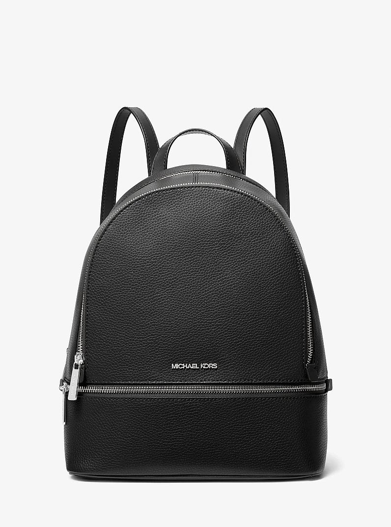Mochila Michael Kors Rhea Medium Pebbled Leather Backpack, Couro Pebbled, cor Preto, vista frontal | Original Exports