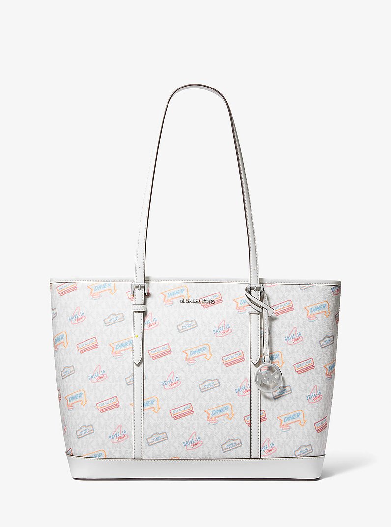 Jet Set Large Printed Signature Logo Tote Bag in BLACK