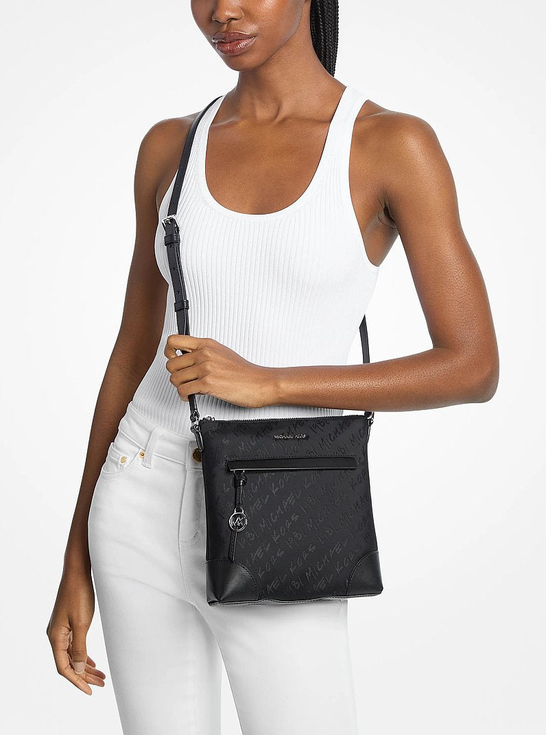 Prescott Small Logo Printed Nylon Crossbody Bag in BLACK | Michael Kors