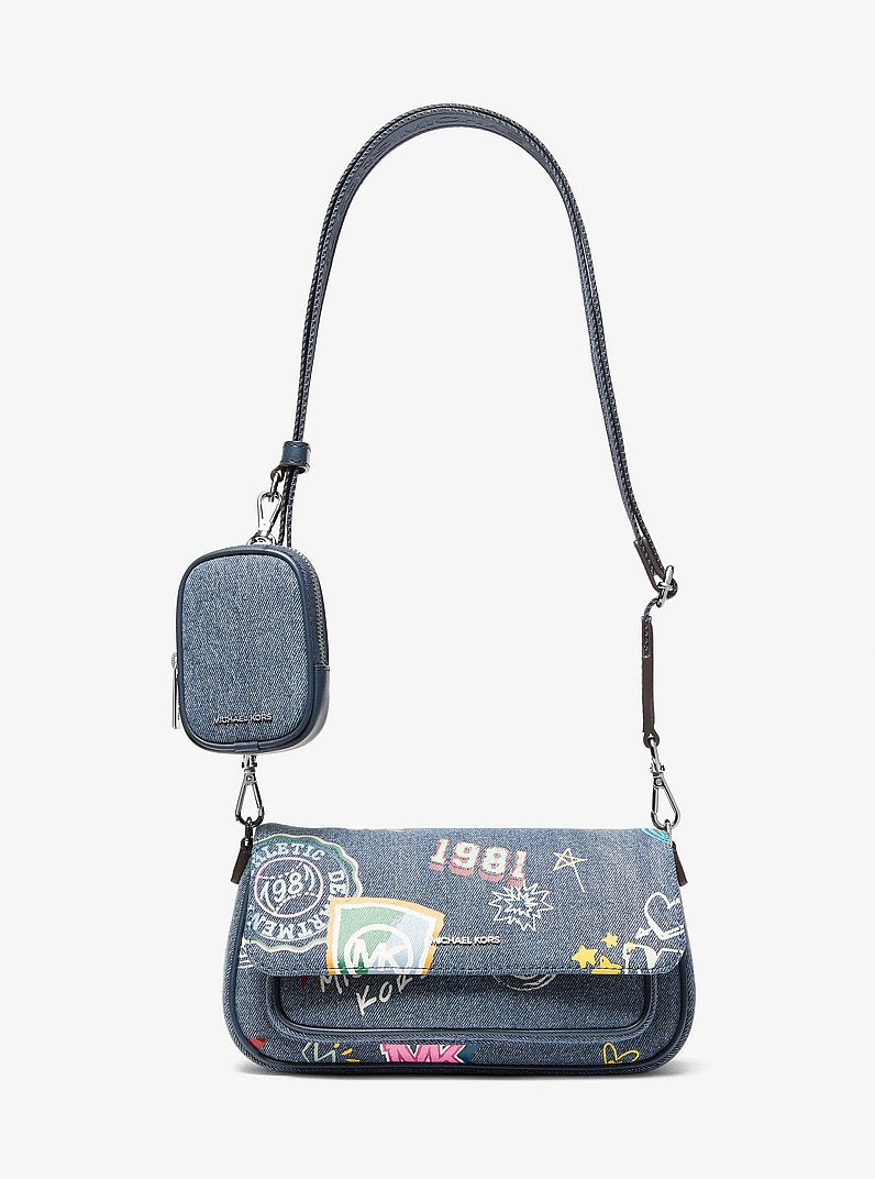Jet Set Travel Small Embellished Denim Crossbody Bag With Pouch in WASHED DENIM | Michael Kors