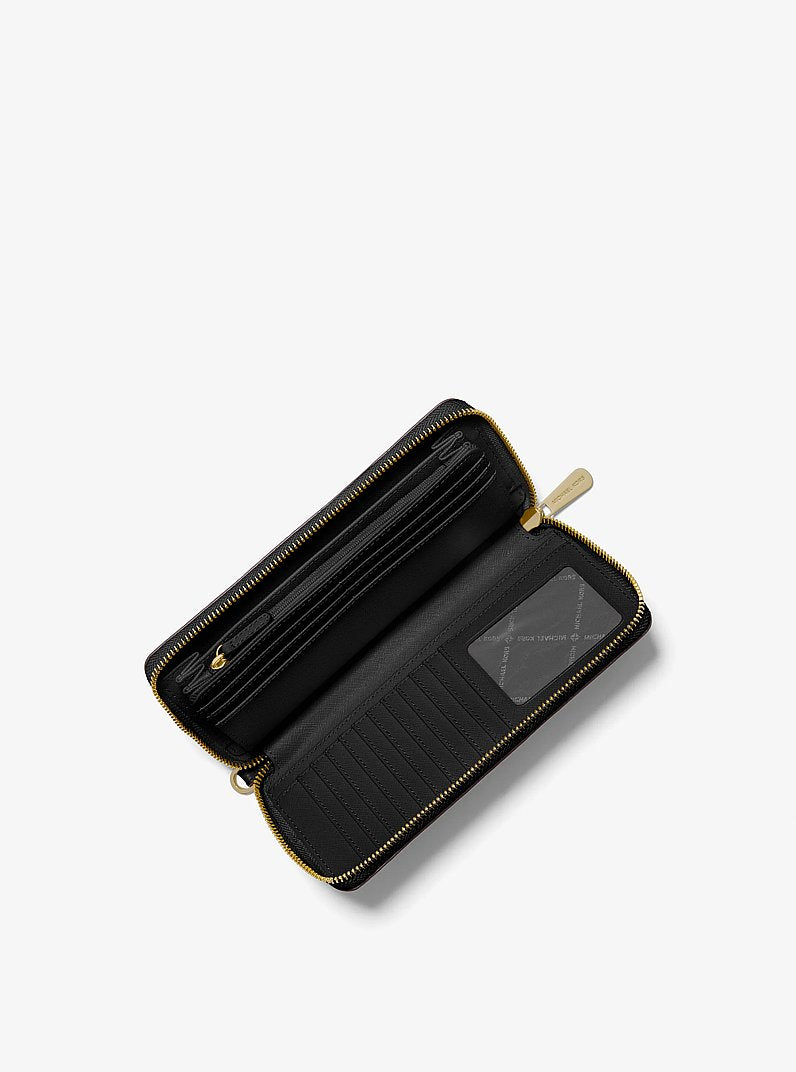 Carteira de Pulso Michael Kors Jet Set Travel Large Pebbled Leather Wristlet, Couro Pebbled, cor Preto, vista lateral | Original Exports