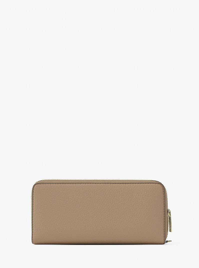 Carteira de Pulso Michael Kors Jet Set Travel Large Pebbled Leather Wristlet, Couro Pebbled, cor Camel, detalhe do material | Original Exports