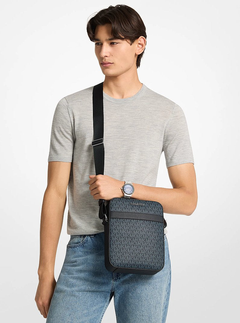 Bolsa Michael Kors Cooper Signature Logo Flight Bag, Lona com Logo Signature, cor Admiral/Azul Claro, vista adicional 7 | Original Exports