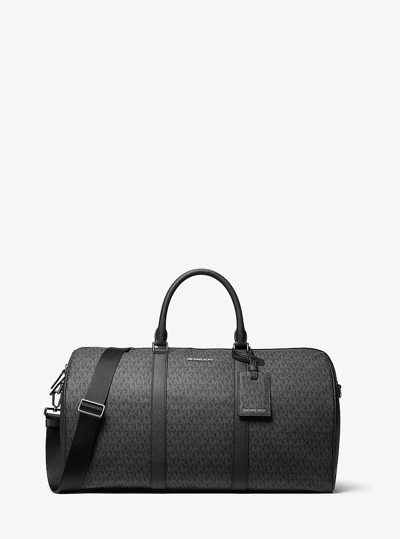 Bolsa Michael Kors Harrison Logo Weekender Bag, Lona com Logo Signature, cor Preto, vista frontal | Original Exports