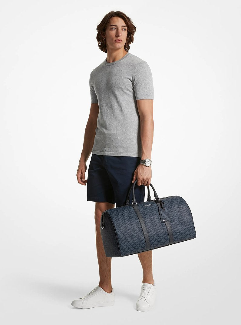 Bolsa Michael Kors Harrison Logo Weekender Bag, Lona com Logo Signature, cor Admiral/Azul Claro, vista interna | Original Exports
