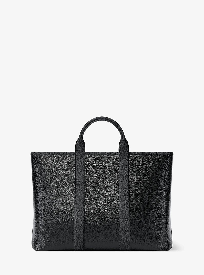 Bolsa Michael Kors Cooper Medium Pebbled Leather and Signature Logo Tote Bag, Couro Pebbled, cor Preto, vista frontal | Original Exports