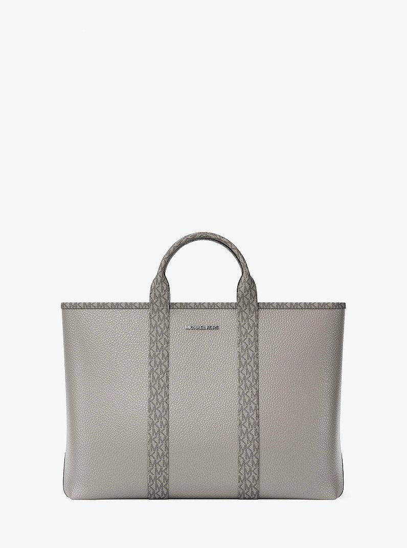 Bolsa Michael Kors Cooper Medium Pebbled Leather and Signature Logo Tote Bag, Couro Pebbled, cor Cinza Perolado, vista frontal | Original Exports