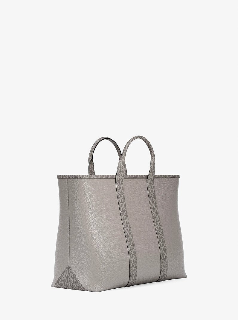 Bolsa Michael Kors Cooper Medium Pebbled Leather and Signature Logo Tote Bag, Couro Pebbled, cor Cinza Perolado, detalhe do material | Original Exports