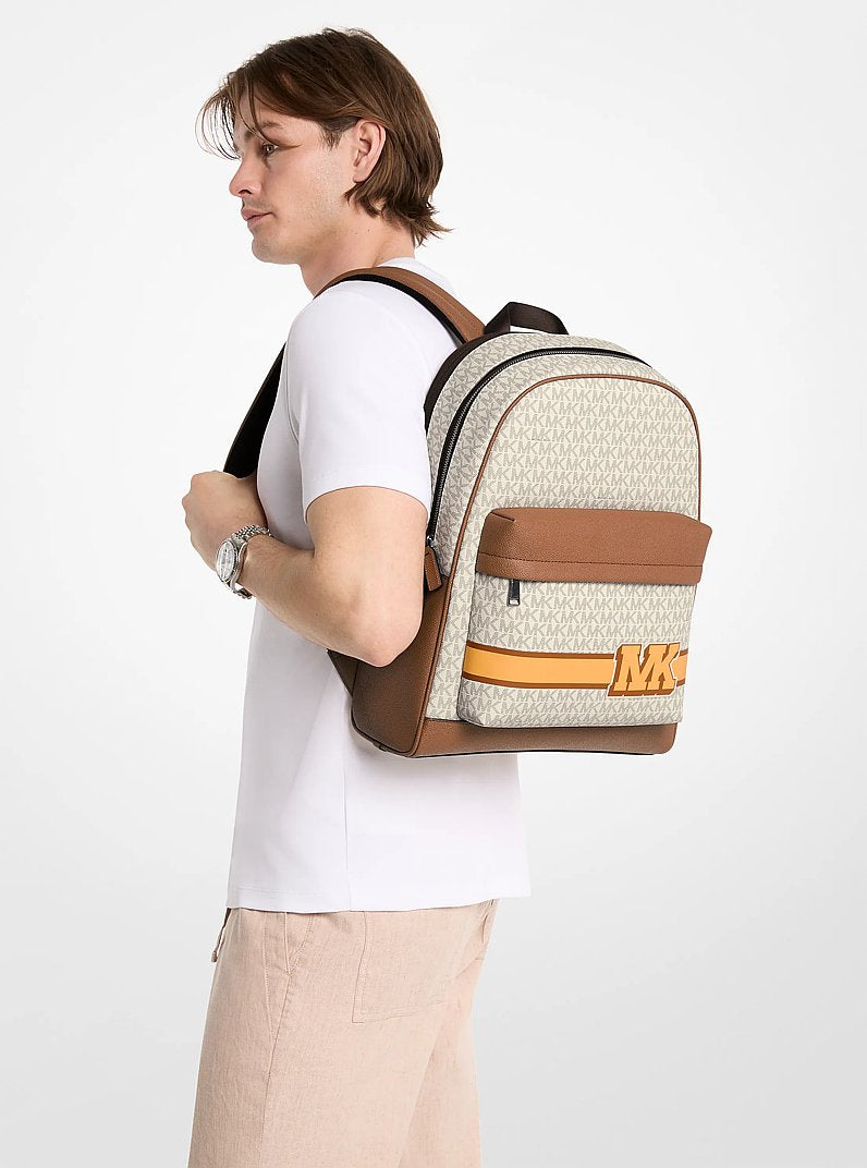 Mochila Michael Kors Pacey Embellished Striped Signature Logo Backpack, Lona com Logo Signature, cor Vanilla Combo, vista interna | Original Exports