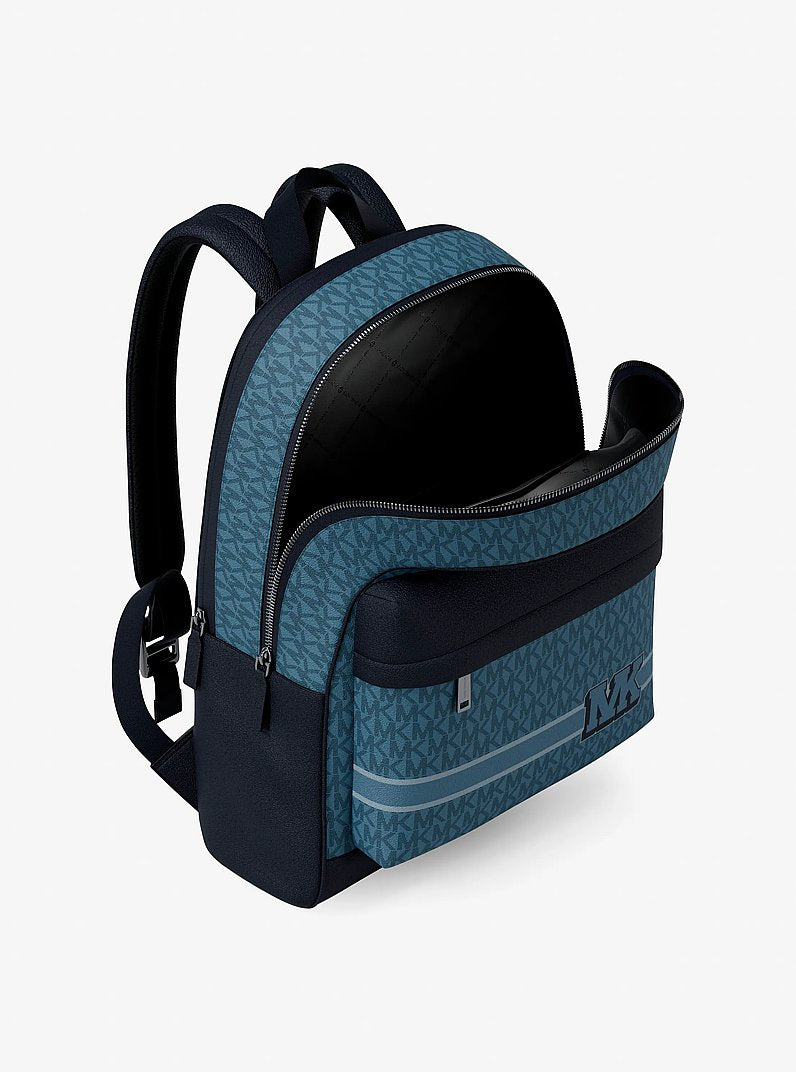 Mochila Michael Kors Pacey Embellished Striped Signature Logo Backpack, Lona com Logo Signature, cor Jeans (Denim), vista lateral | Original Exports