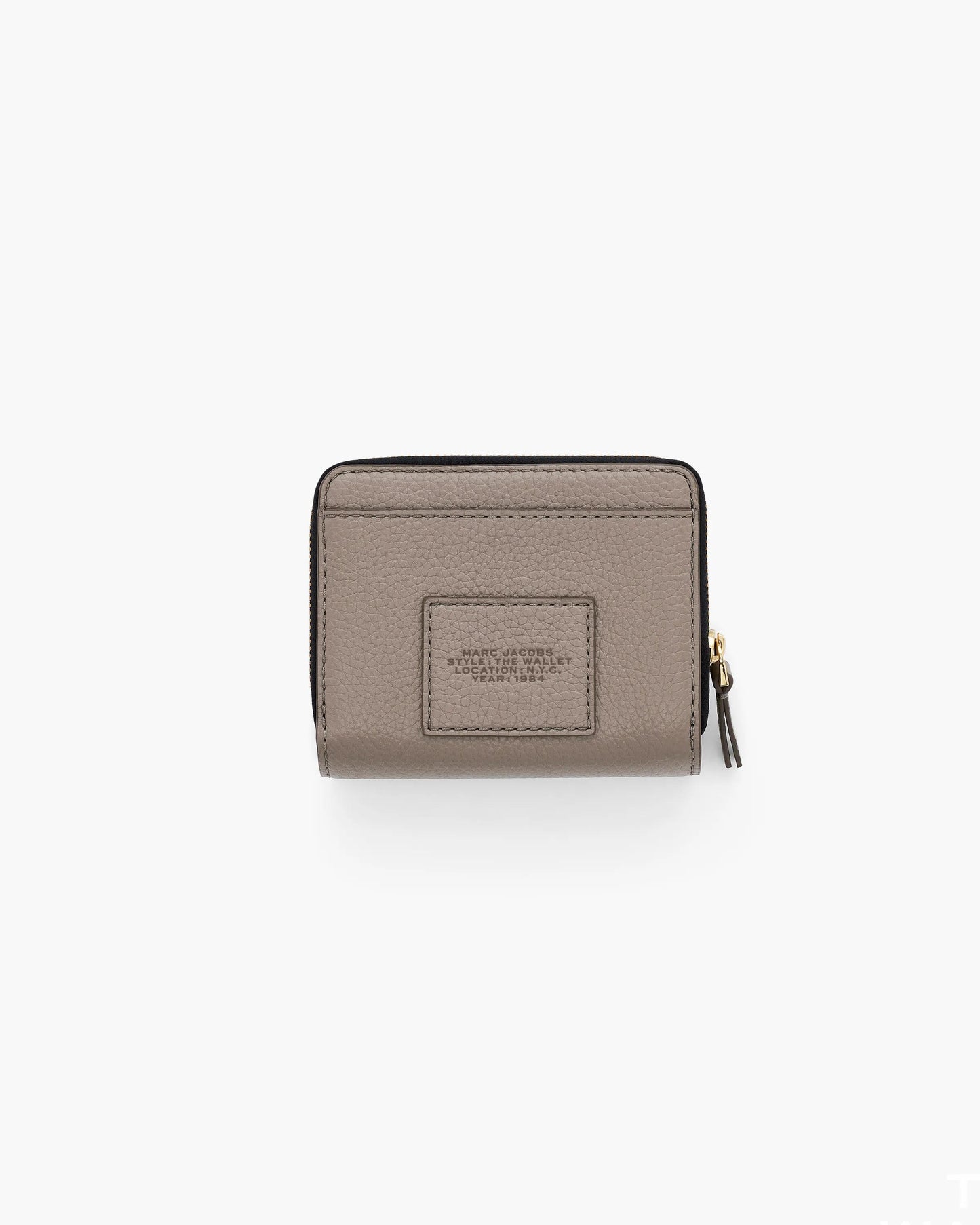 Carteira Marc Jacobs The Leather Mini Compact Wallet, Couro Legítimo, cor Cimento, detalhe do material | Original Exports