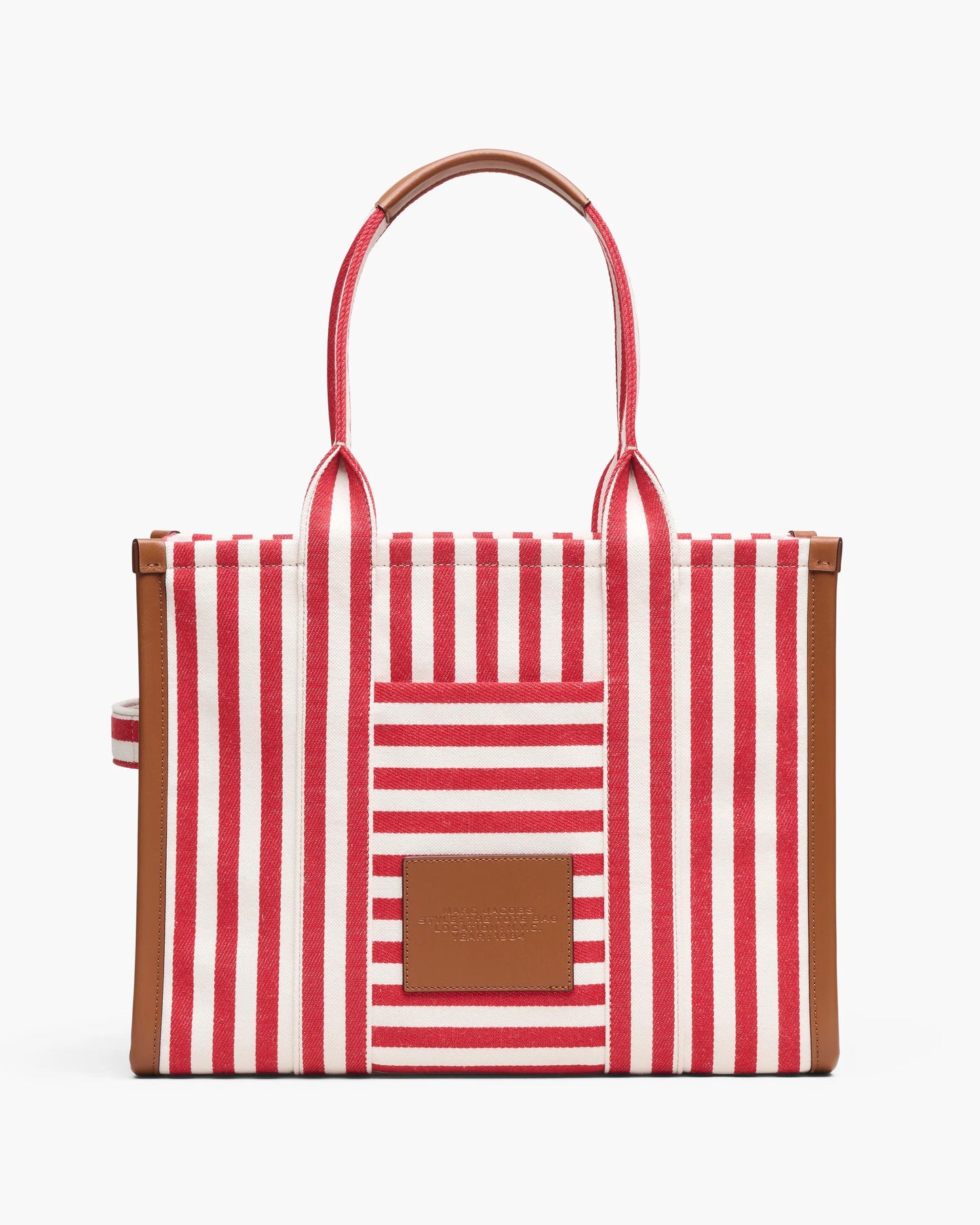Bolsa Marc Jacobs The Stripe Canvas Large Tote Bag, Lona de Algodão pesada com acabamento em couro, cor Vermelho Multicolor, detalhe do material | Original Exports