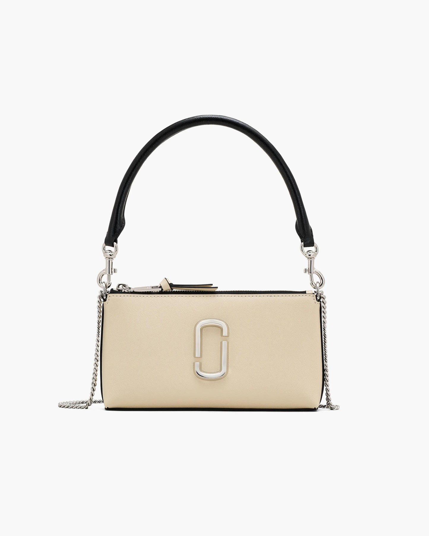 Bolsa Marc Jacobs The Snapshot Convertible Shoulder Bag, Couro Saffiano Legítimo texturizado, cor Branco Nuvem Multicolor, vista frontal | Original Exports