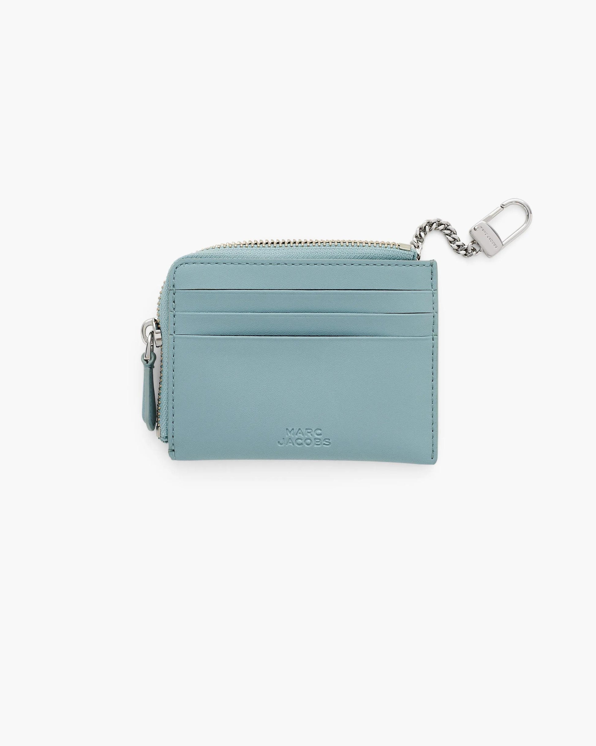 Carteira Marc Jacobs The Everyday Top Zip Wallet, Couro Legítimo Liso, cor Azul Céu, detalhe do material | Original Exports