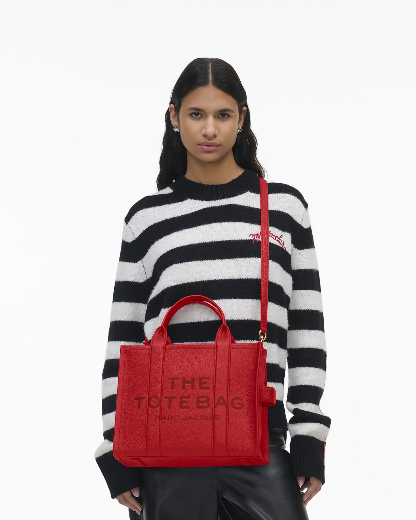 Bolsa Marc Jacobs The Leather Medium Tote Bag, Couro Legítimo, cor Vermelho Intenso, vista lateral | Original Exports