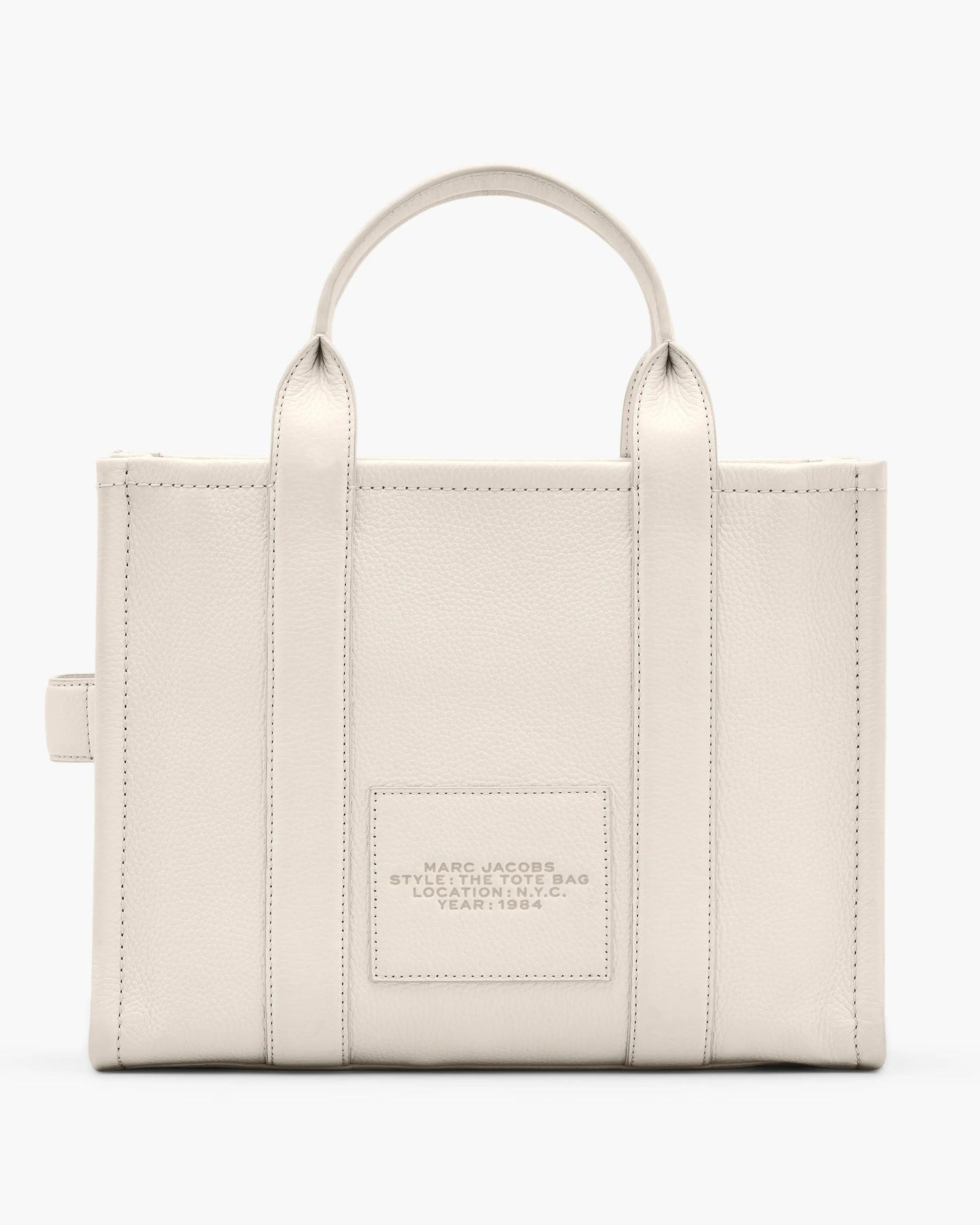 Bolsa Marc Jacobs The Leather Medium Tote Bag, Couro Legítimo, cor Branco Algodão/Prata, detalhe do material | Original Exports