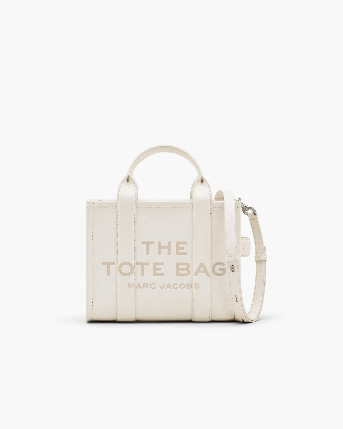 Bolsa Marc Jacobs The Leather Small Tote Bag, Couro Legítimo, cor Branco Algodão/Prata, vista frontal | Original Exports