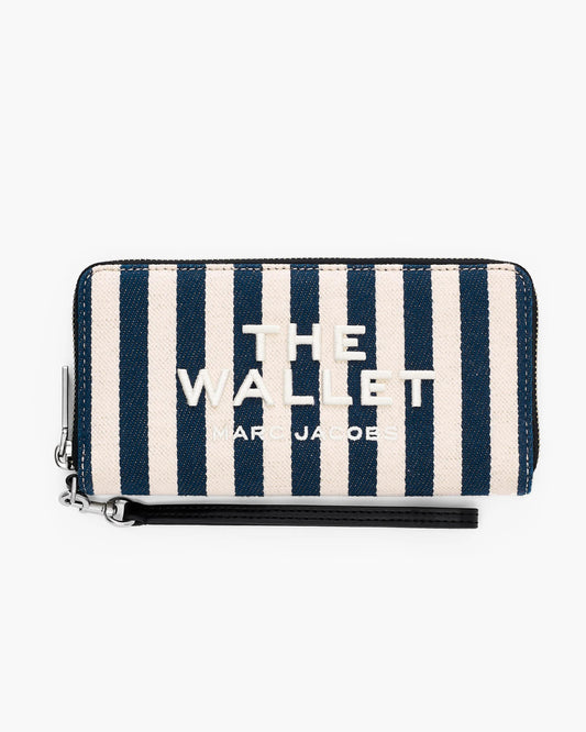 Carteira Marc Jacobs The Stripe Canvas Continental Wallet, Lona Listrada, cor Azul Mar Multicolor, vista frontal | Original Exports