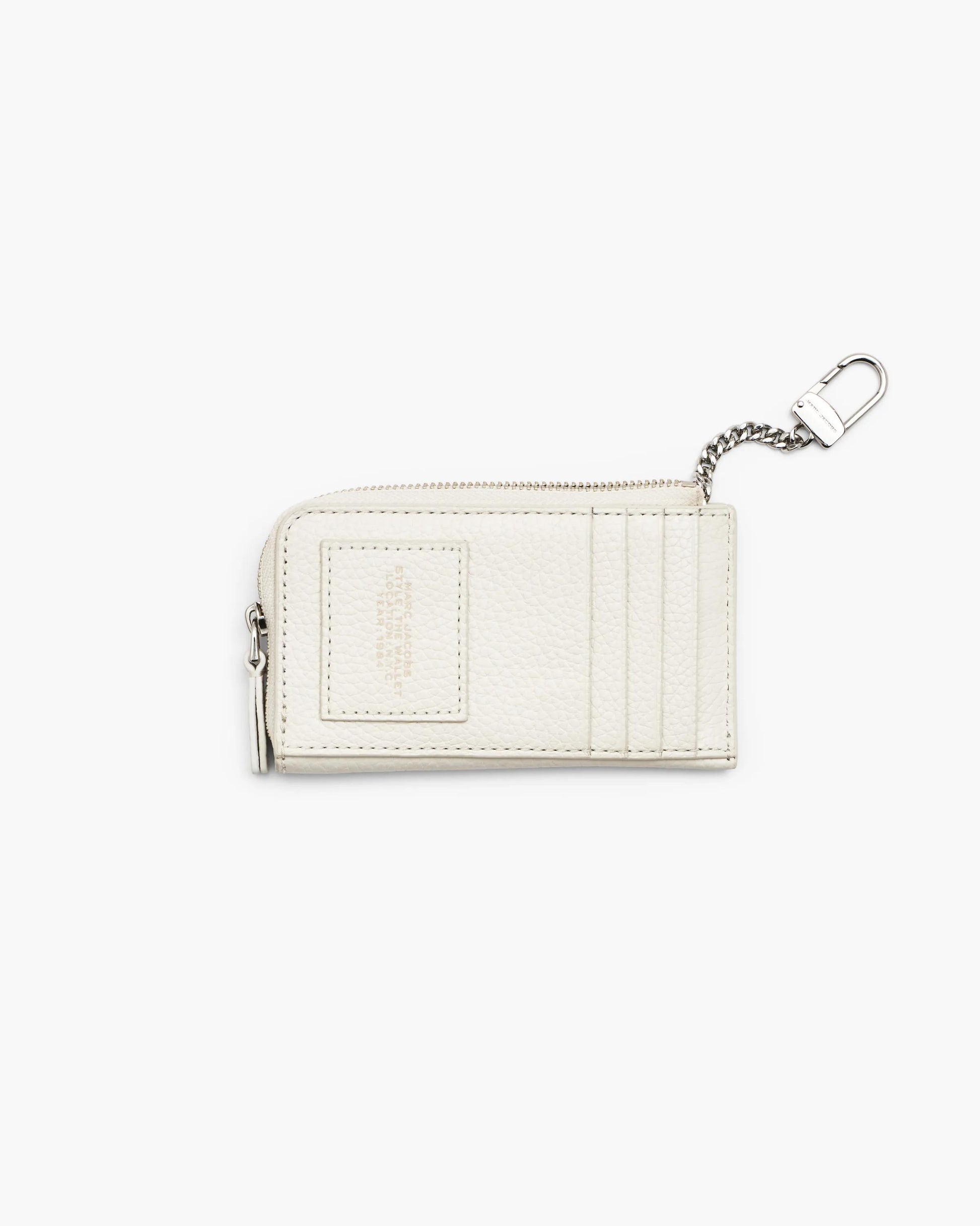 Carteira Marc Jacobs The Leather Top Zip Multi Wallet, Couro Legítimo, cor Branco Algodão, detalhe do material | Original Exports
