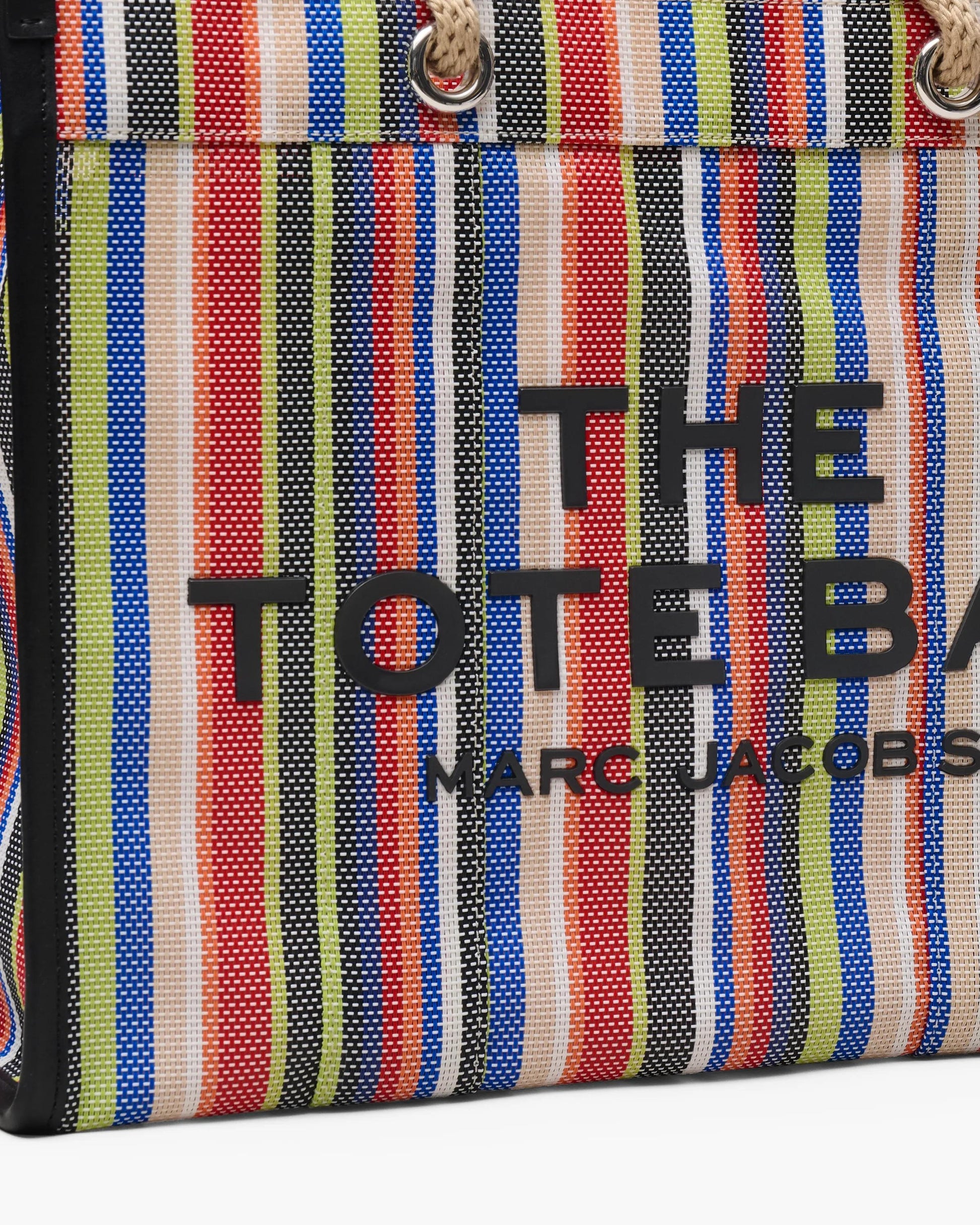 Bolsa Marc Jacobs The Stripe Mesh Large Tote Bag, Tela/Ráfia listrada, cor Vermelho Multicolor, vista interna | Original Exports