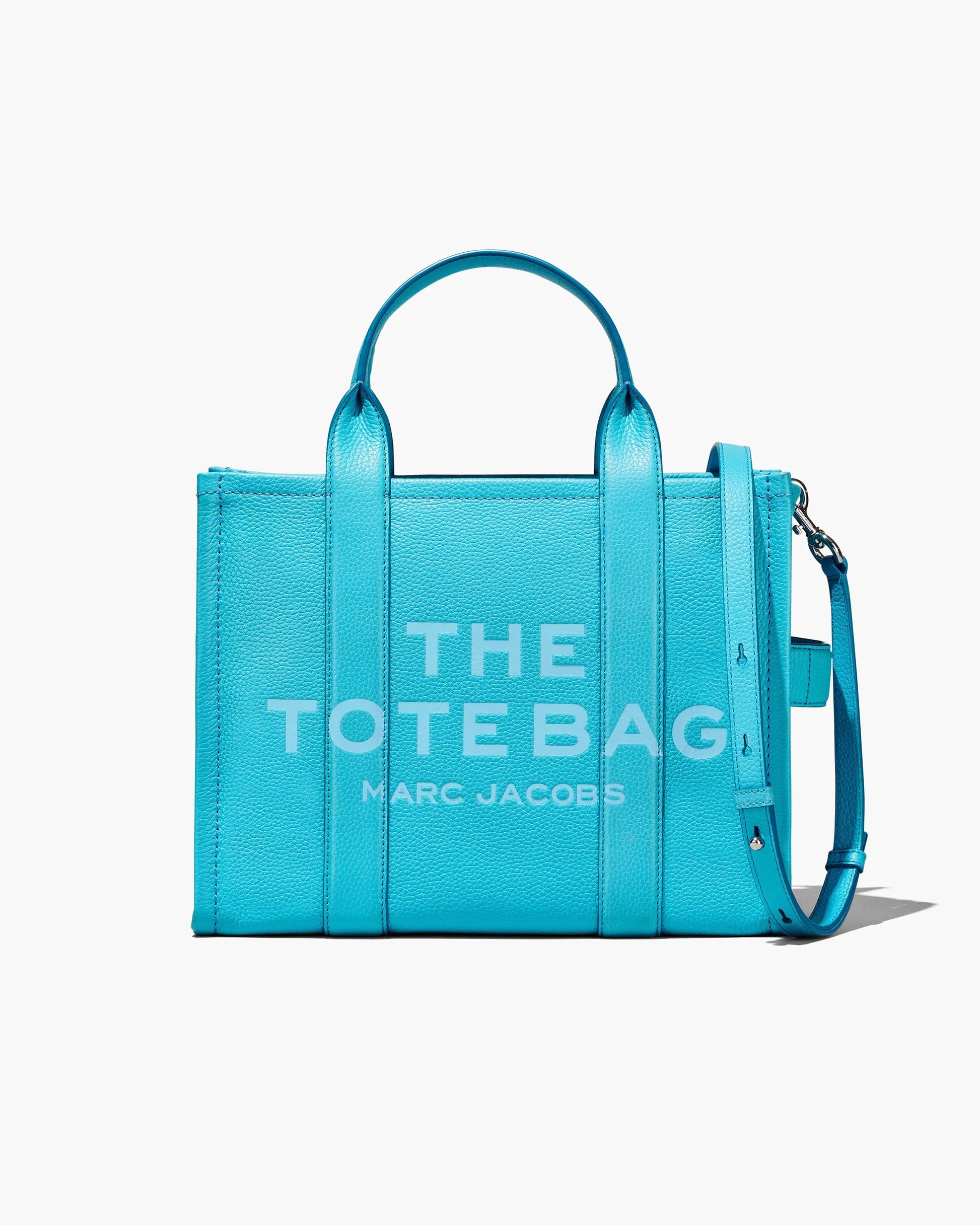Bolsa Marc Jacobs The Leather Medium Tote Bag, Couro Legítimo, cor Azul Piscina, vista frontal | Original Exports