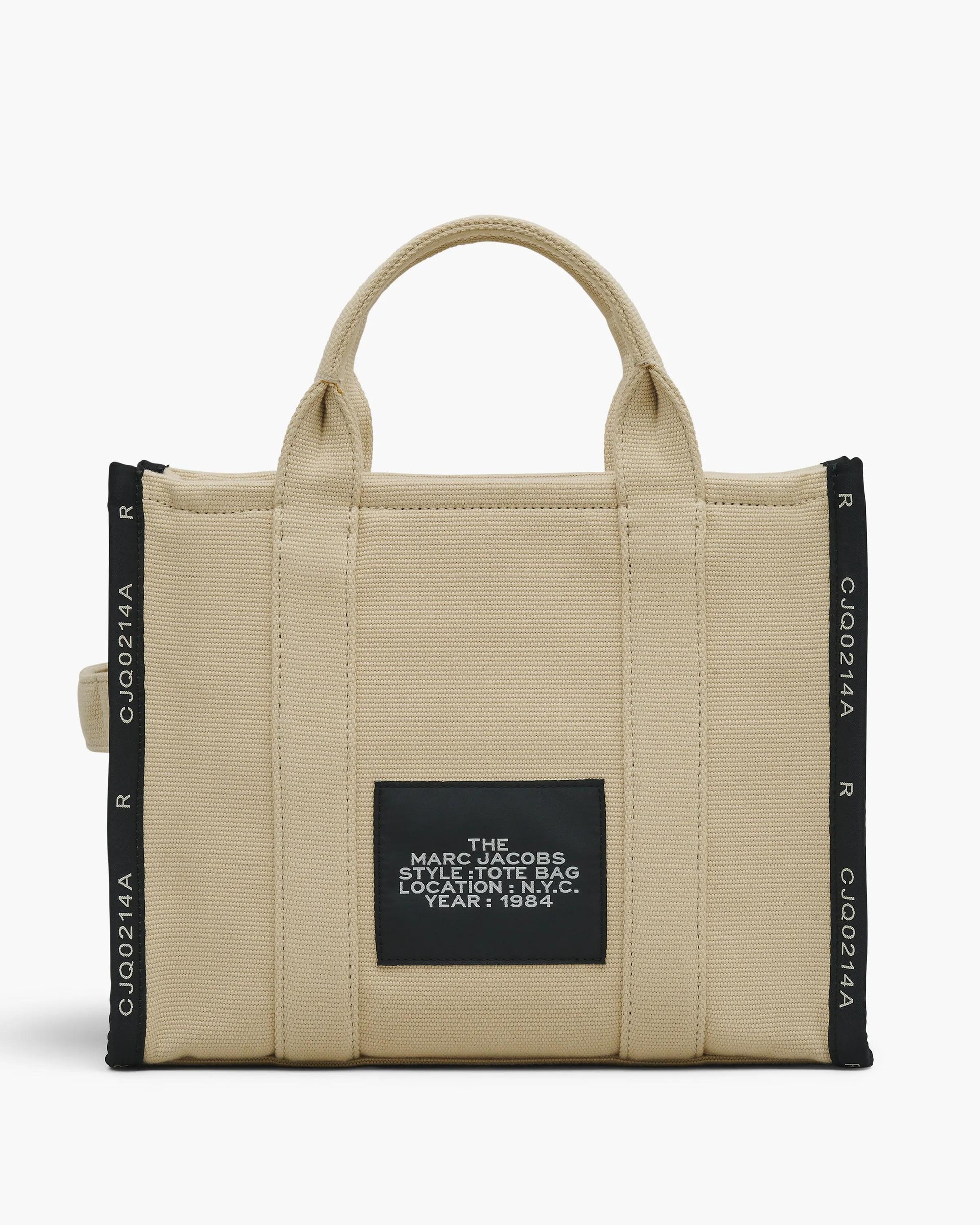 Bolsa Marc Jacobs The Jacquard Medium Tote Bag, Jacquard Tecido de Luxo, cor Areia Quente, detalhe do material | Original Exports