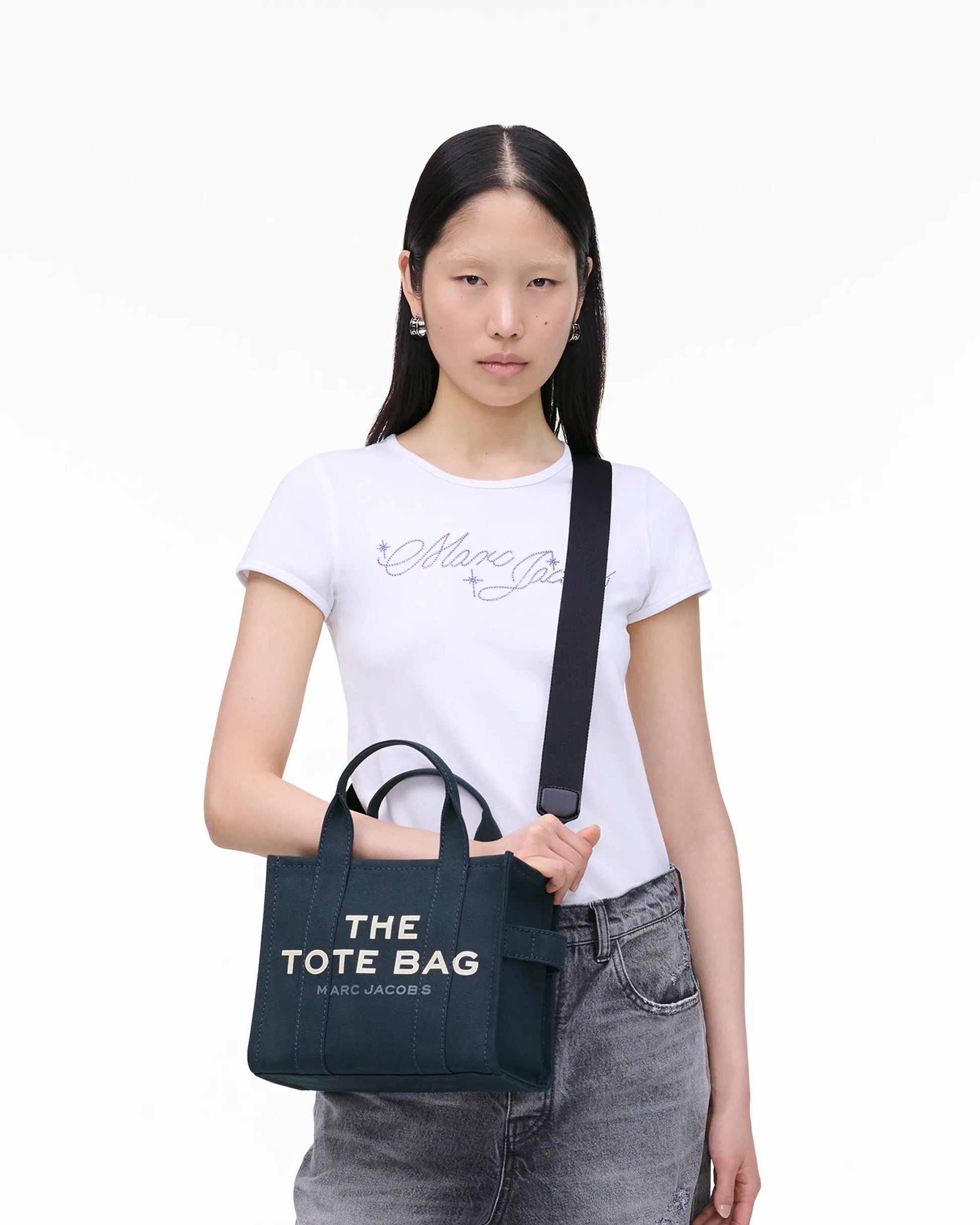 Bolsa Marc Jacobs The Canvas Small Tote Bag, Lona de Algodão, cor Azul Mar, vista lateral | Original Exports