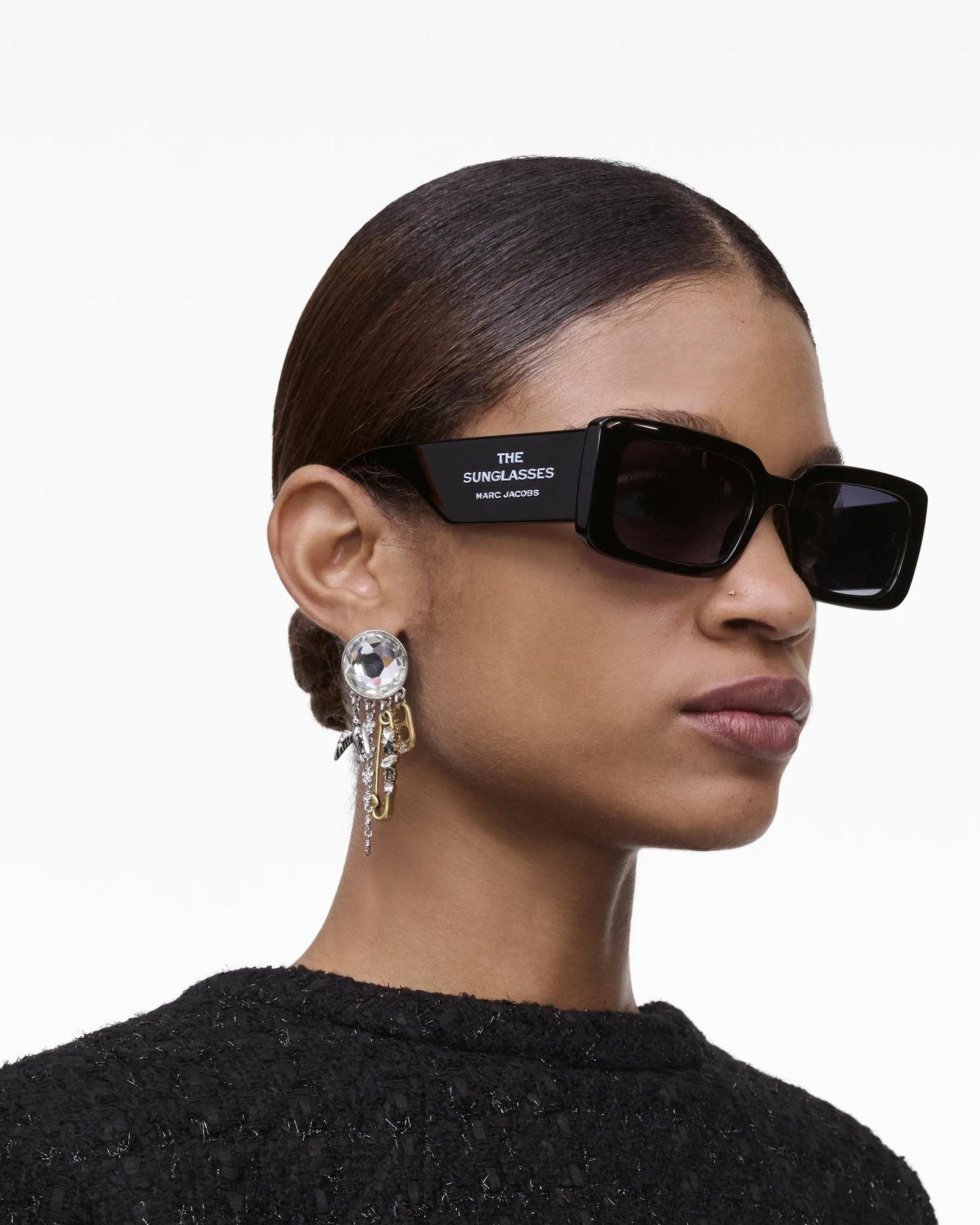 Óculos de Sol Marc Jacobs The Rectangle Sunglasses, Poliamida Injetada, cor Preto, vista lateral | Original Exports