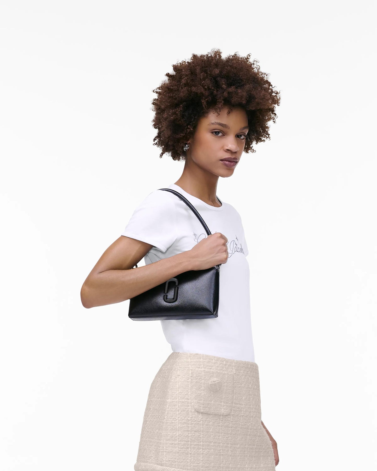 Bolsa Marc Jacobs The Snapshot DTM Convertible Shoulder Bag, Couro Saffiano Legítimo Tonal, cor Preto, vista lateral | Original Exports