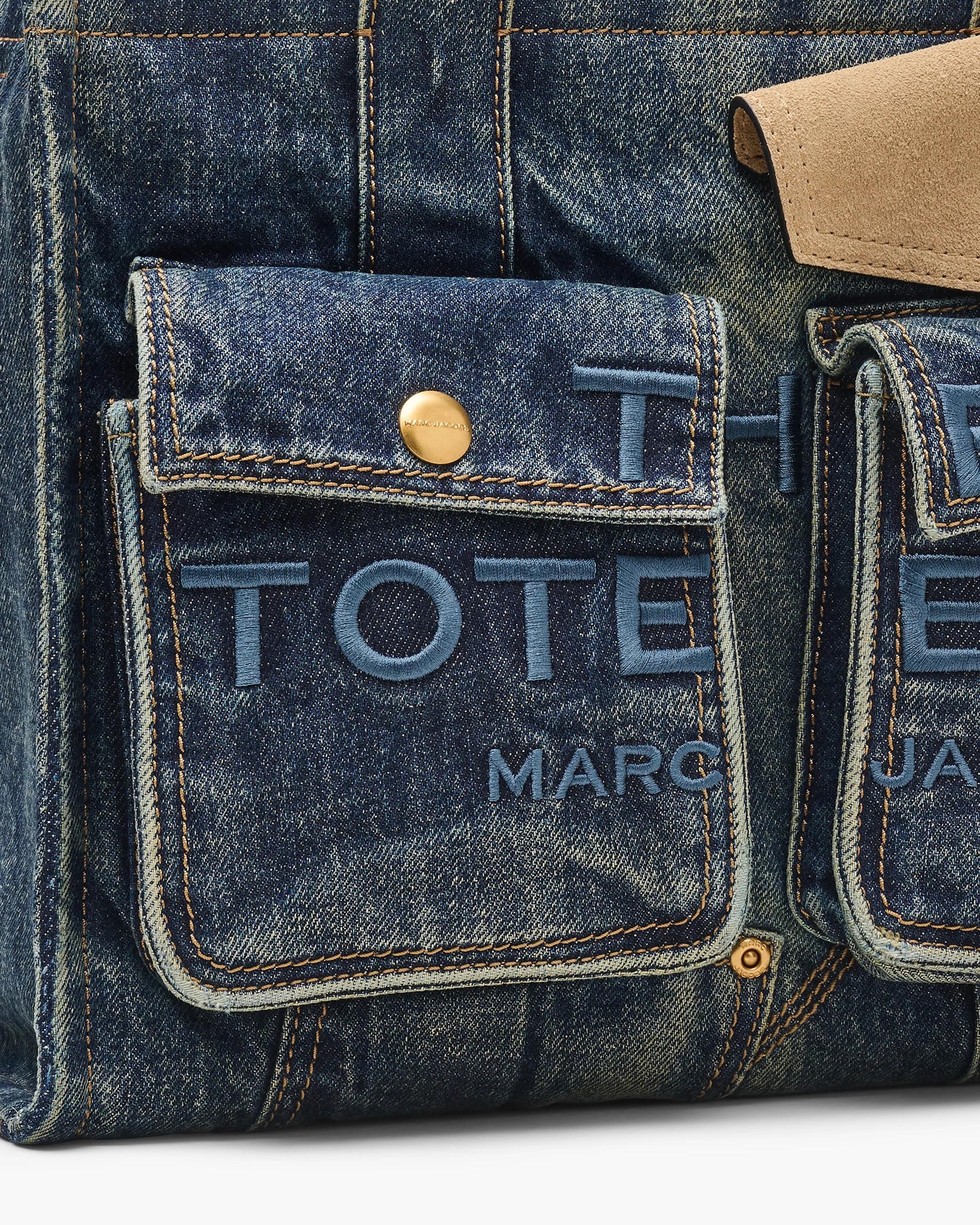 Bolsa Marc Jacobs The Denim Suede Medium Cargo Tote Bag, Jeans com acabamento em camurça, cor Jeans Escuro (Indigo), vista interna | Original Exports