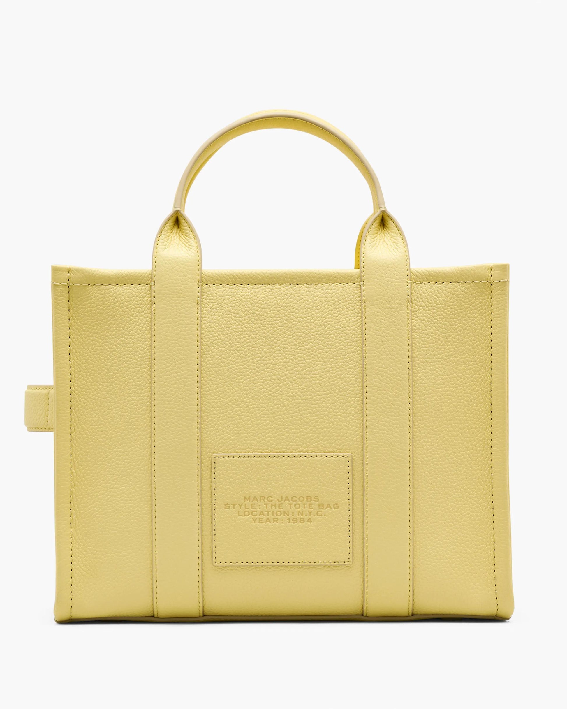 Bolsa Marc Jacobs The Leather Medium Tote Bag, Couro Legítimo, cor Amarelo Custard, detalhe do material | Original Exports