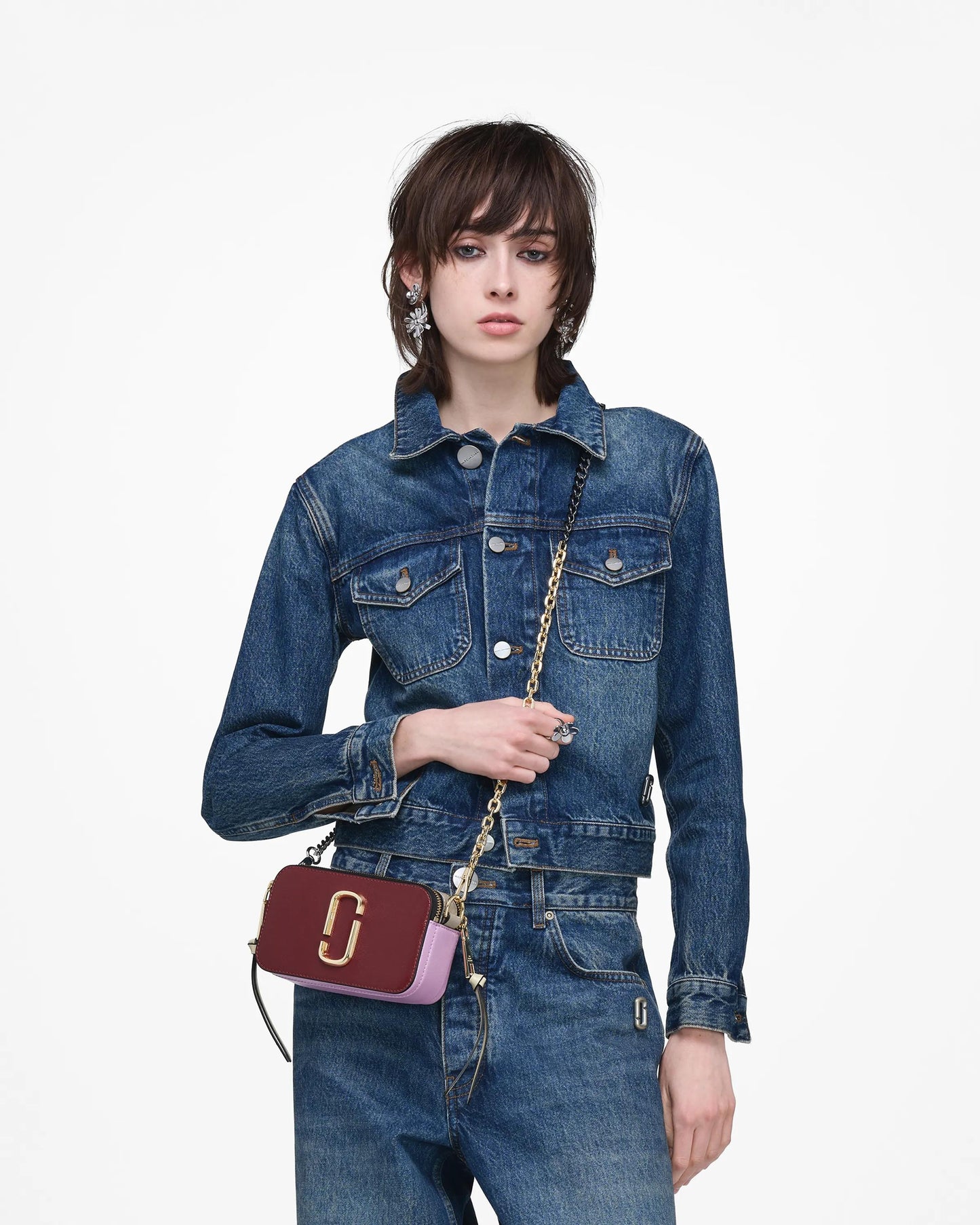Bolsa Marc Jacobs The Colorblock Chain Snapshot, Couro Saffiano Legítimo, cor Vermelho Vachetta Multicolor, vista lateral | Original Exports