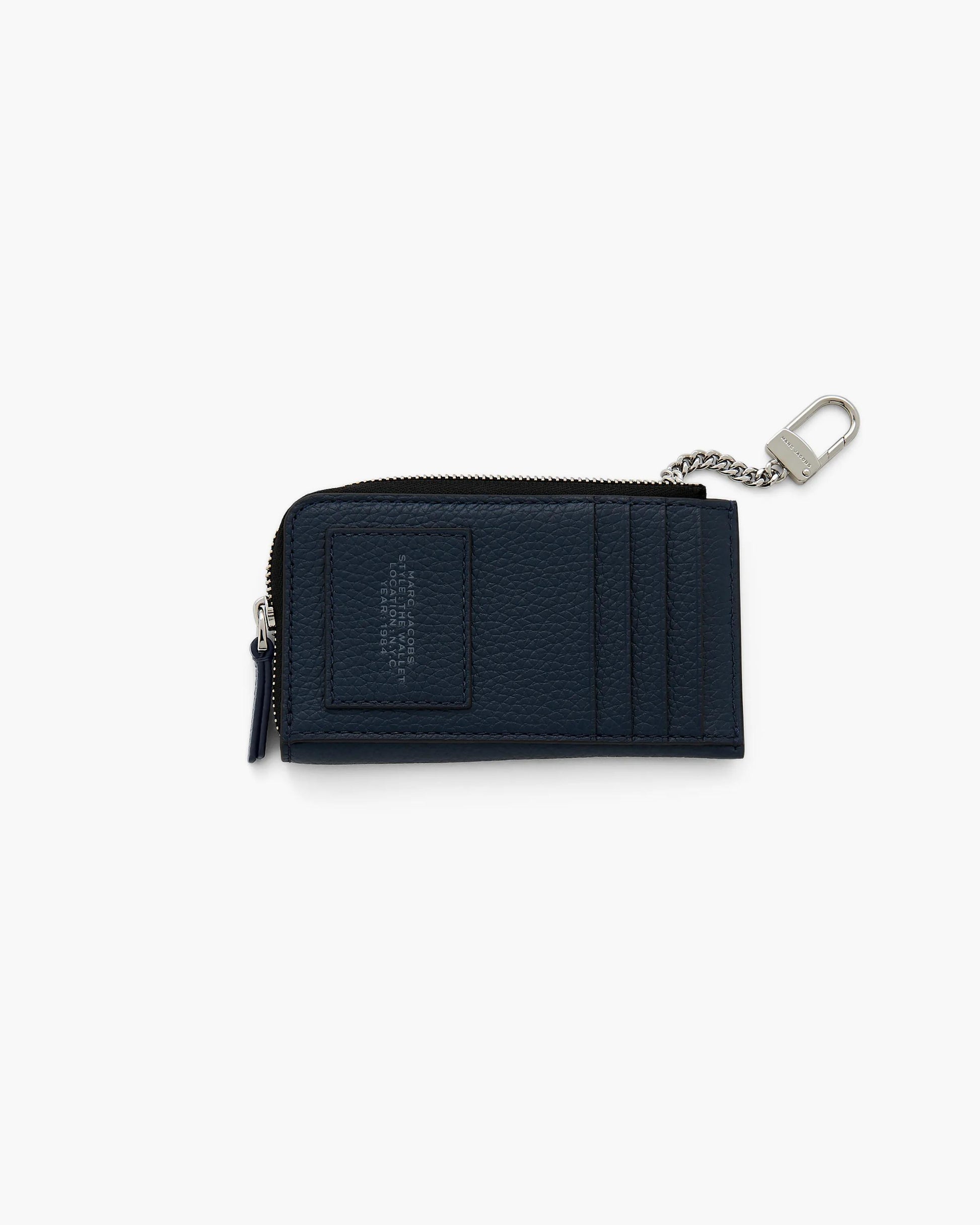Carteira Marc Jacobs The Leather Top Zip Multi Wallet, Couro Legítimo, cor Azul Mar, detalhe do material | Original Exports