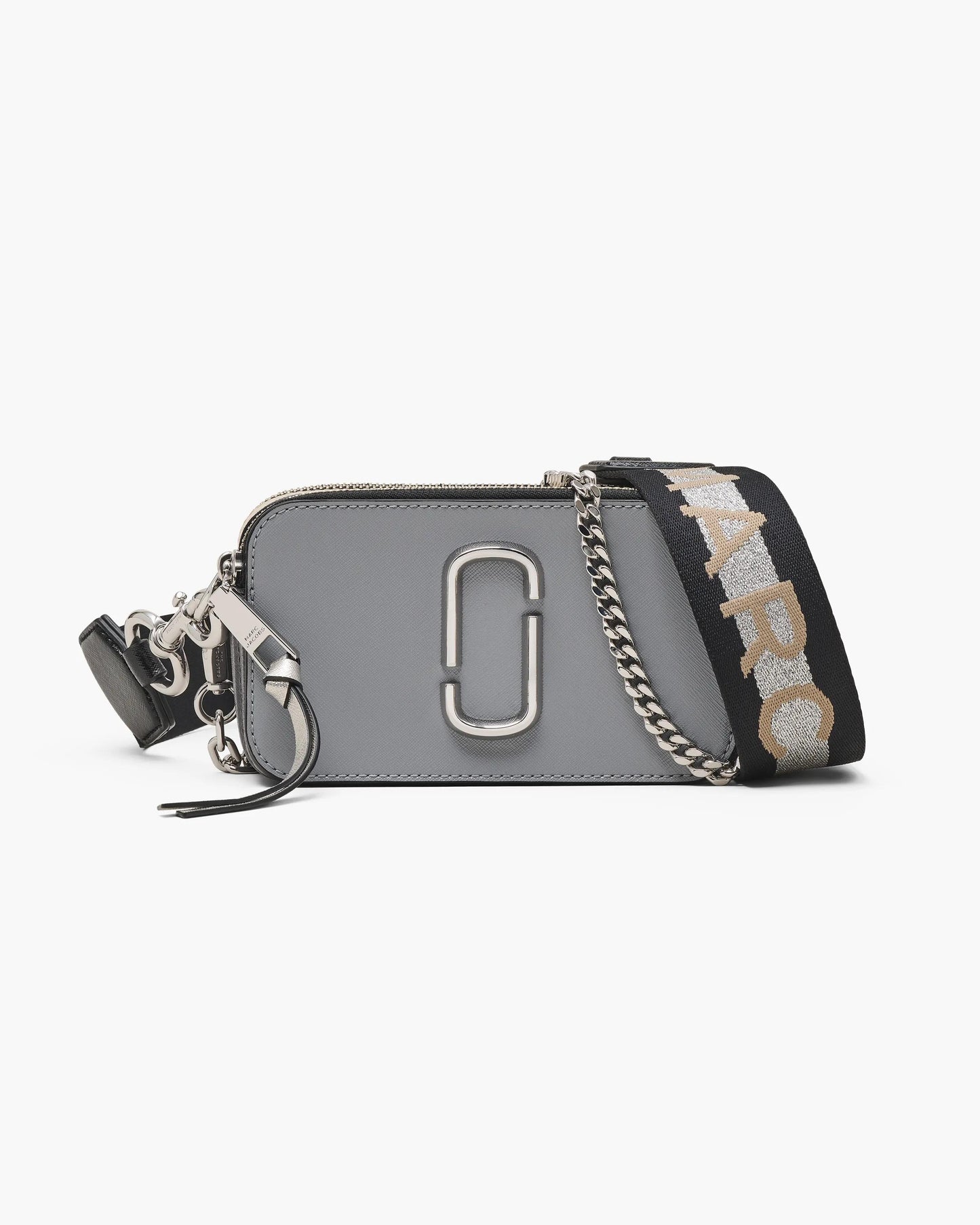 Bolsa Marc Jacobs The Colorblock Chain Snapshot, Couro Saffiano Legítimo, cor Cinza Lobo Listrado Multicolor, vista frontal | Original Exports