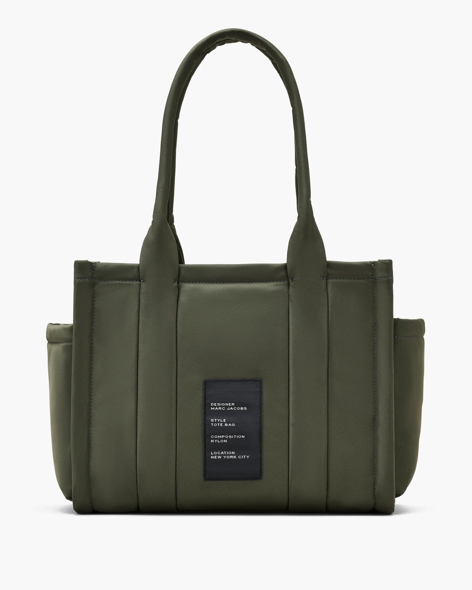 Bolsa Marc Jacobs The Puffy Nylon Medium Tote Bag, Nylon acolchoado, cor Verde Militar, detalhe do material | Original Exports