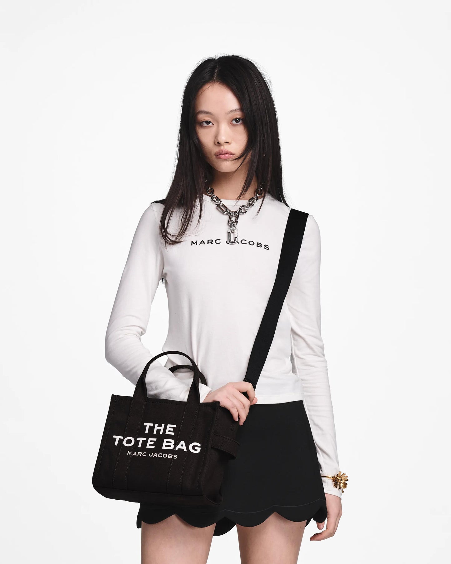 Bolsa Marc Jacobs The Canvas Small Tote Bag, Lona de Algodão, cor Preto, vista lateral | Original Exports