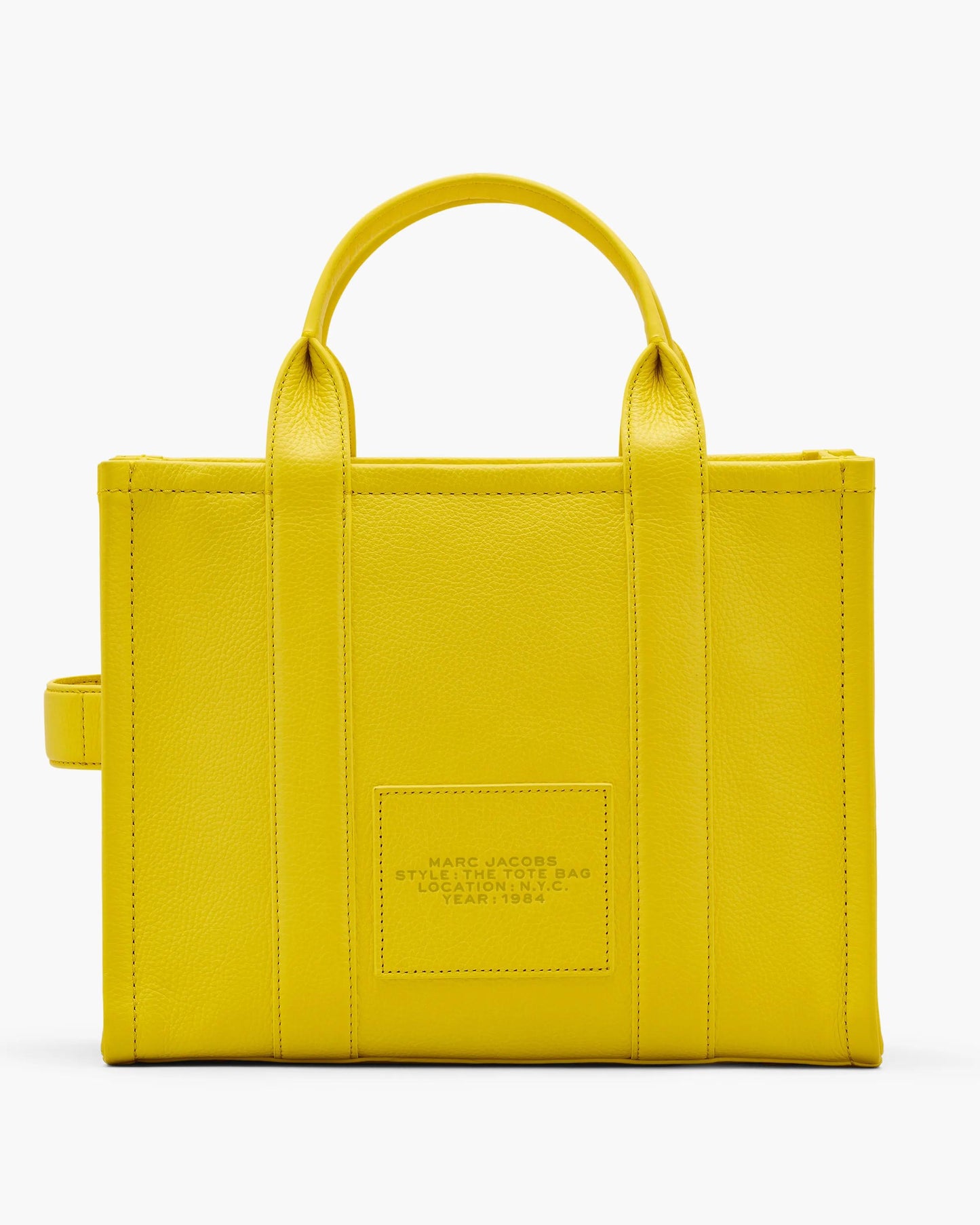 Bolsa Marc Jacobs The Leather Medium Tote Bag, Couro Legítimo, cor Amarelo Margarida, detalhe do material | Original Exports