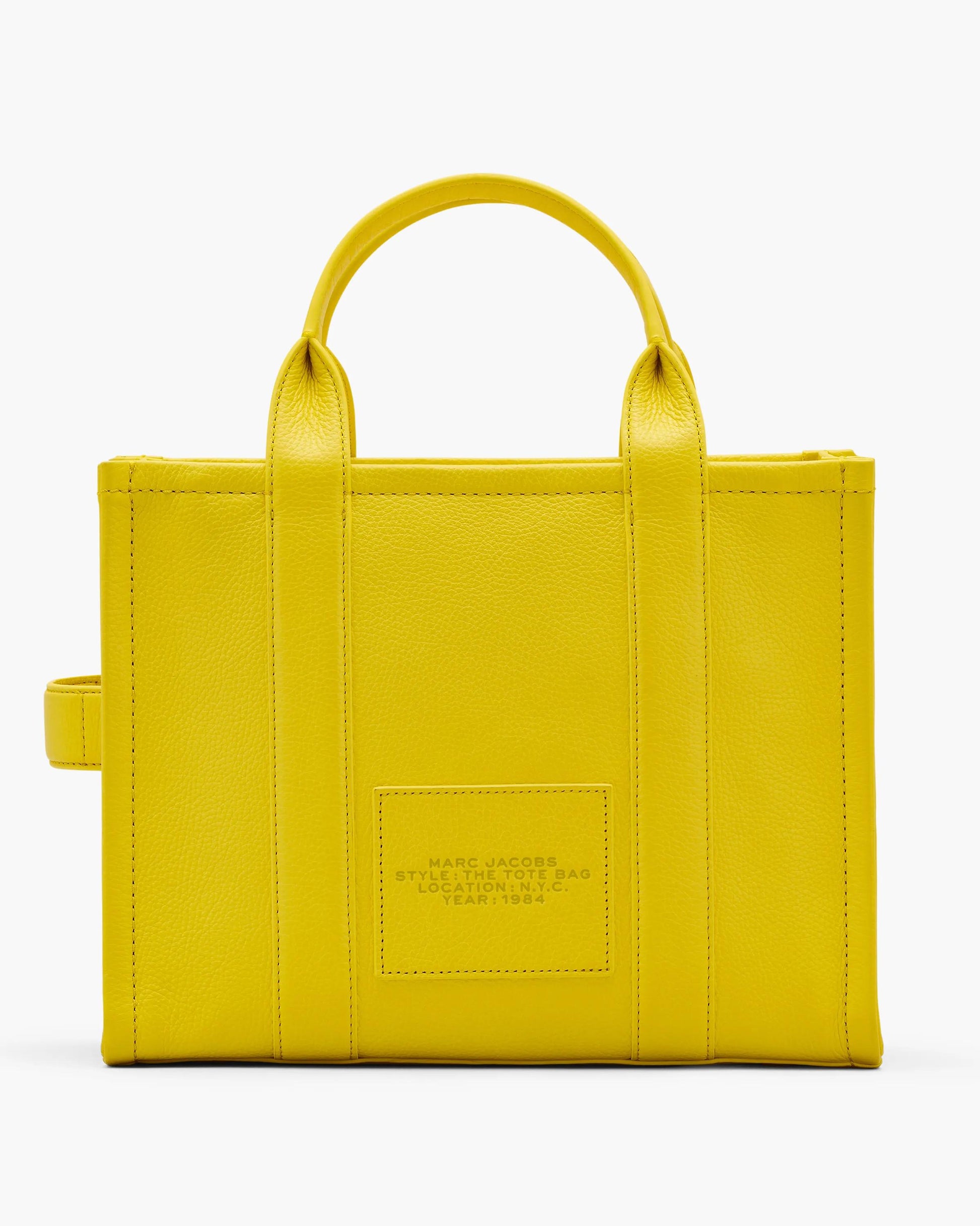 Bolsa Marc Jacobs The Leather Medium Tote Bag, Couro Legítimo, cor Amarelo Margarida, detalhe do material | Original Exports